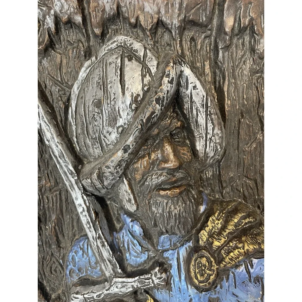 Vanguard Studio Style 3D Spanish Conquistador Faux Wood Carving Plaster Wall Art